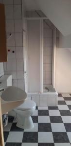 雅罗斯瓦维茨U Izy i Romana的浴室配有卫生间、盥洗盆和淋浴。