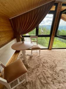 AradaPensiunea AlexOlar New One的客房设有桌椅和窗户。