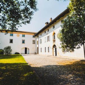 Villa Trigatti Udine Galleriano的前面有车道的大型白色建筑