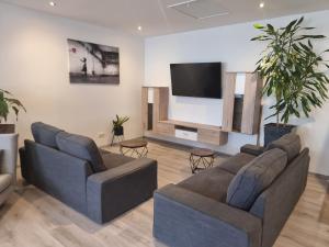 克尼特尔费尔德RingRooms的客厅配有2张沙发和1台平面电视