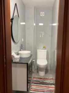 吉尔斯Cantinho Verde T2的一间带卫生间、水槽和镜子的浴室