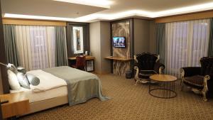 伯萨绿色布鲁萨酒店的酒店客房带一张床、一台电视和椅子