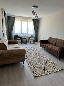 特拉布宗Moonlight Suite Hotel的客厅配有两张沙发和地毯。