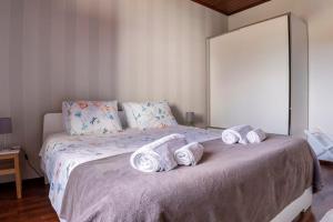 卡尔达斯达·赖尼亚Casa do Moleiro的一间卧室配有一张大床和毛巾