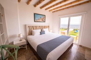 帕拉卡斯Atoq Paracas Reserva的一间卧室设有一张大床和一个大窗户