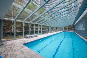 墨尔本Exclusive Stays - Southbank Tower的一个带玻璃天花板的室内游泳池