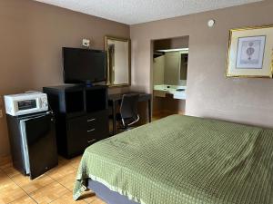哈灵根Lone Star Inn & Suites的配有一张床和一台平面电视的酒店客房