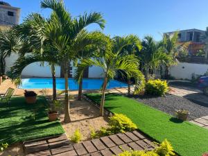 格兰贝伊Le Binome的棕榈树庭院和游泳池