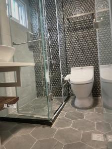 台南鳳米宿Roomi house3的带淋浴、卫生间和盥洗盆的浴室