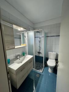 阿特米达Luxury Studio Artemida的浴室配有卫生间、盥洗盆和淋浴。