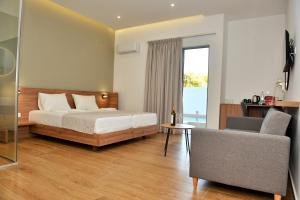 依克希亚卡蒂娅公寓式酒店的卧室配有床、椅子和窗户。