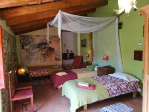 巴塞罗那Mas Can Puig de Fuirosos的一间卧室设有两张床和天篷