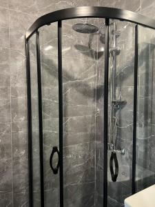 费特希耶Moni Homes的浴室里设有玻璃门淋浴