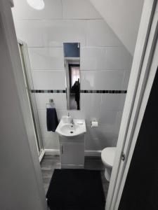 莱斯特City Centre Studios 3的白色的浴室设有水槽和卫生间。