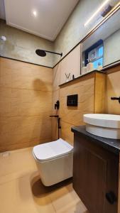 博帕尔Aaranya - A Boutique Stay的一间带卫生间和水槽的浴室