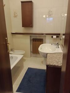 扎拉里奥毕欧花园酒店的一间带水槽、浴缸和卫生间的浴室