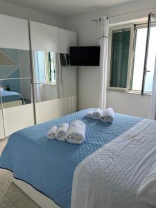 弗洛里Ambra Holiday House的一间卧室配有蓝色的床和毛巾