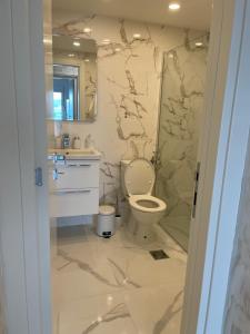 伊加洛Apartments City View的浴室配有卫生间、盥洗盆和淋浴。