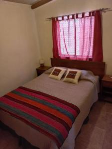 圣佩德罗·德·阿塔卡马Casa Sutar Las Higueras的一间卧室配有一张红色窗户的床