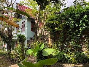 日惹桑巴尔别墅的前面有植物的白色房子