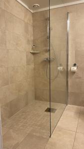 里瑟尔里瑟尔酒店的浴室里设有玻璃门淋浴