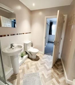 梅尔克舍姆Turners Court的白色的浴室设有水槽和卫生间。