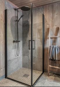 NoresundNorebu - Norefjell的浴室里设有玻璃门淋浴