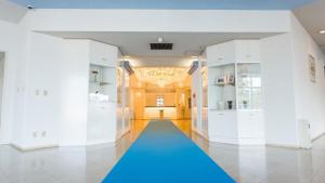 境港市Hotel AreaOne Sakaiminato Marina - Vacation STAY 09684v的走廊上铺有蓝色地毯