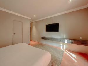 圣米格尔-德阿连德Mikaella Hotel的一间卧室配有一张床和一台平面电视