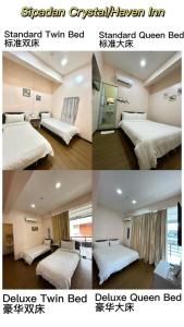 仙本那Sipadan Crystal Haven Inn的四张带两张床的酒店客房的照片