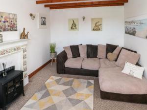 巴里港Daisys Cottage的带沙发和壁炉的客厅