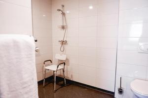 阿森City Hotel de Jonge的一间带椅子和淋浴的浴室