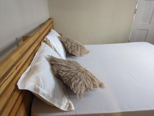 阿鲁沙Elizabeth Home的床上的2个枕头和白色床单
