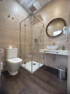 坎加斯德尔纳尔塞亚CLAREN´S BOUTIQUE ROOMS的一间带卫生间、水槽和镜子的浴室