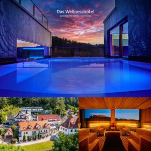 霍恩Landhotel Sternwirt - Das Wellnesshotel zwischen Nürnberg und Amberg的一张带游泳池的建筑物照片的拼贴图