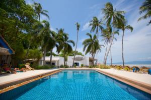 通萨拉Lime N Soda Beachfront Resort的一座棕榈树和海洋游泳池