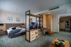 索非亚Be One Hotel的一间酒店客房,配有一张床和一台电视