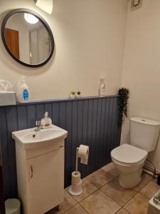 雷克霍特胡西德旅馆的一间带卫生间、水槽和镜子的浴室