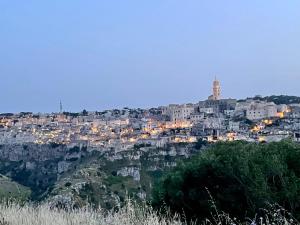 马泰拉La Suite Matera Hotel & Spa的夜空山顶的城市