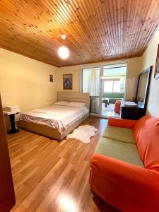 吉诺卡斯特Blue Guesthouse的一间卧室配有一张床和一张沙发