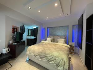 埃拉特Eilat Beach House的一间卧室配有一张大床和电视