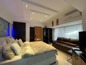 埃拉特Eilat Beach House的一间卧室配有一张床和一张沙发