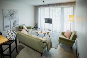 库雷萨雷Luxury apartment close to the sea的客厅配有两张沙发和一台电视
