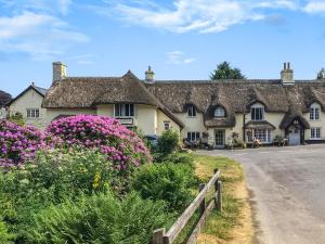 WinsfordKarslake Cottage的道路前种有鲜花的小屋