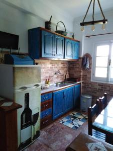 帕莱欧卡斯提撒Teo & Niki的厨房配有蓝色橱柜和水槽