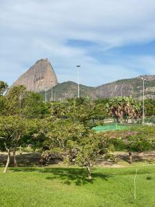 里约热内卢Studio Living Flamengo的一片树木和山地的田野
