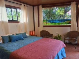 安加罗阿Cabañas Hua'ai Village的一间卧室设有一张床和一个大窗户