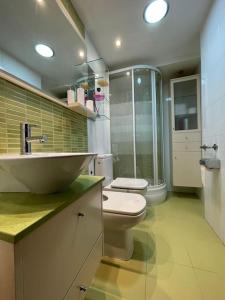 萨拉戈萨Apartamento Con Vistas Al Pilar con Aparcamiento privado的浴室配有卫生间、盥洗盆和淋浴。