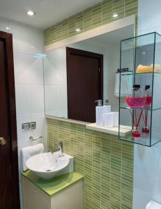 萨拉戈萨Apartamento Con Vistas Al Pilar con Aparcamiento privado的一间带水槽和镜子的浴室