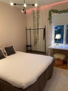 索伦蒂纳Stort hus i Stockholm的一间卧室设有一张大床和窗户
